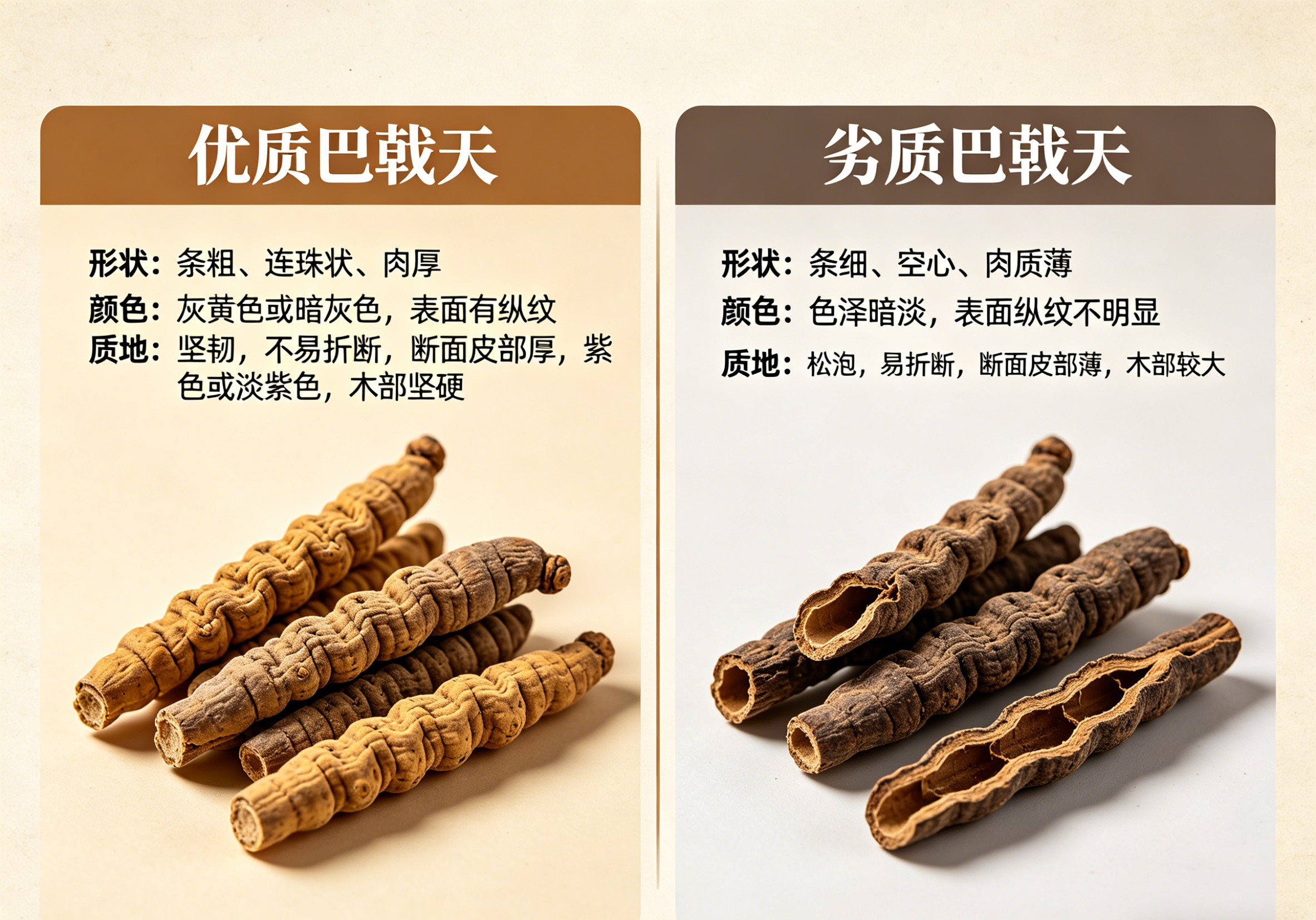 巴戟天干货辨别